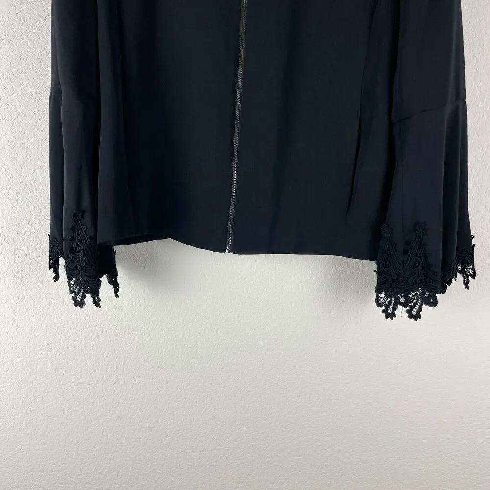 Mika Mindel Blazer Jacket Womens Medium Black Full Zip‎ Lace Career Office NEW